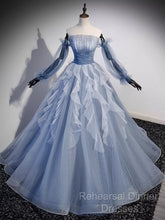 Vintage Ball Gown Strapless Satin Dusty Blue Tulle Long Semi Formal Prom Dress Formal Dresses